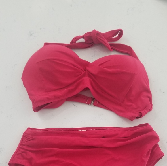 Two Piece Vintage Swimsuit Retro Halter Ruched High Waist Bikini with Bottom - Picture 10 of 11